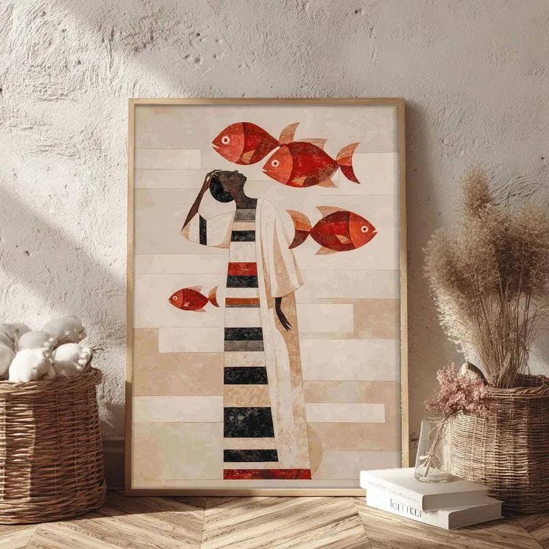 Aqua Nomad Canvas Wall Painting - Brown Frame media 3