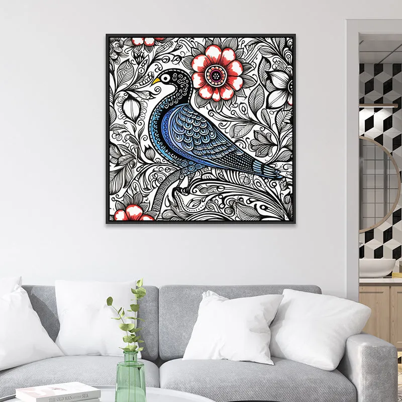 Avian Doodles Canvas Wall Painting With Frame - Black media 1