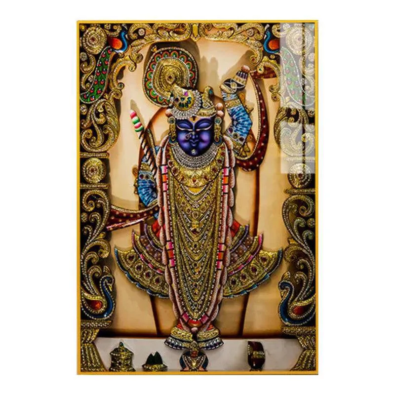 Mukunda Hare Spiritual Canvas Wall Art With Frame - Gold media 3