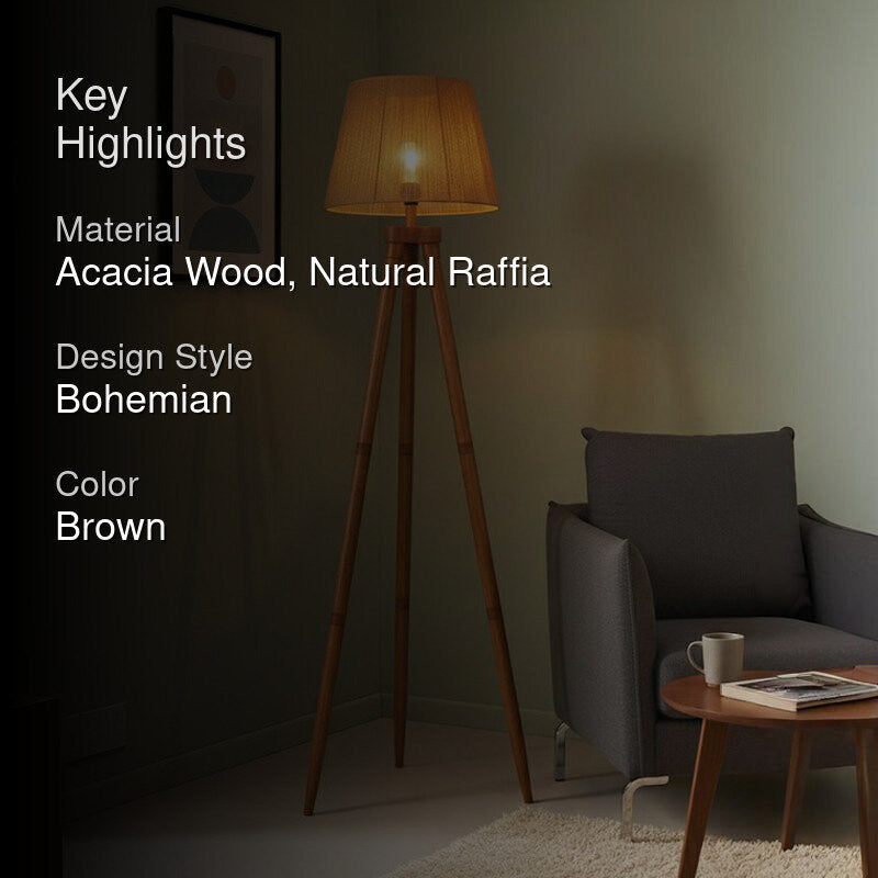 Nordic Tripod Acacia Wood Floor Lamp media 2