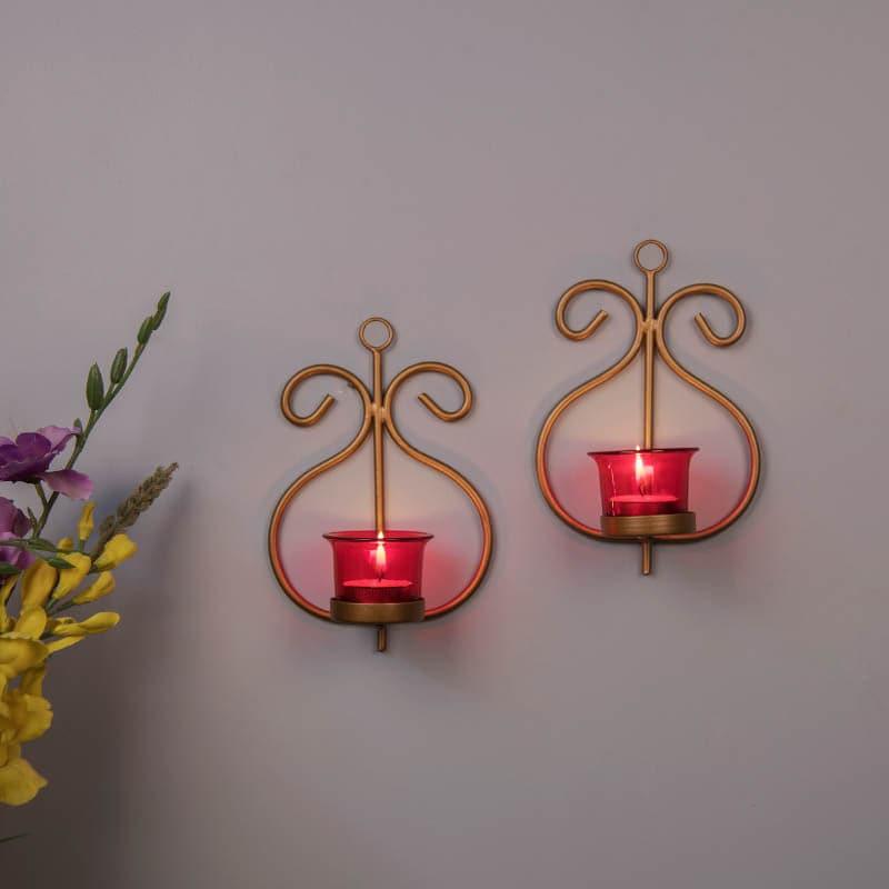 Seina Gold Frame Sconce Candle Holder (Red) - Set Of Two media 3