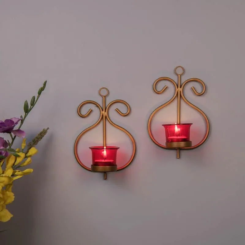 Seina Gold Frame Sconce Candle Holder (Red) - Set Of Two media 3