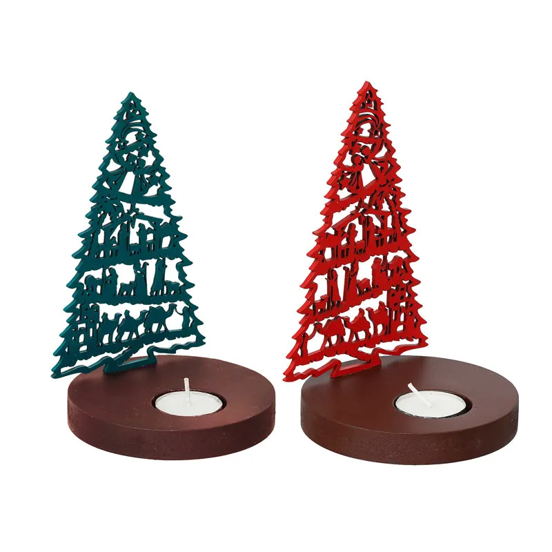 Manger & Tree Wood Christmas Tea Light Holder - Set Of Two media 5