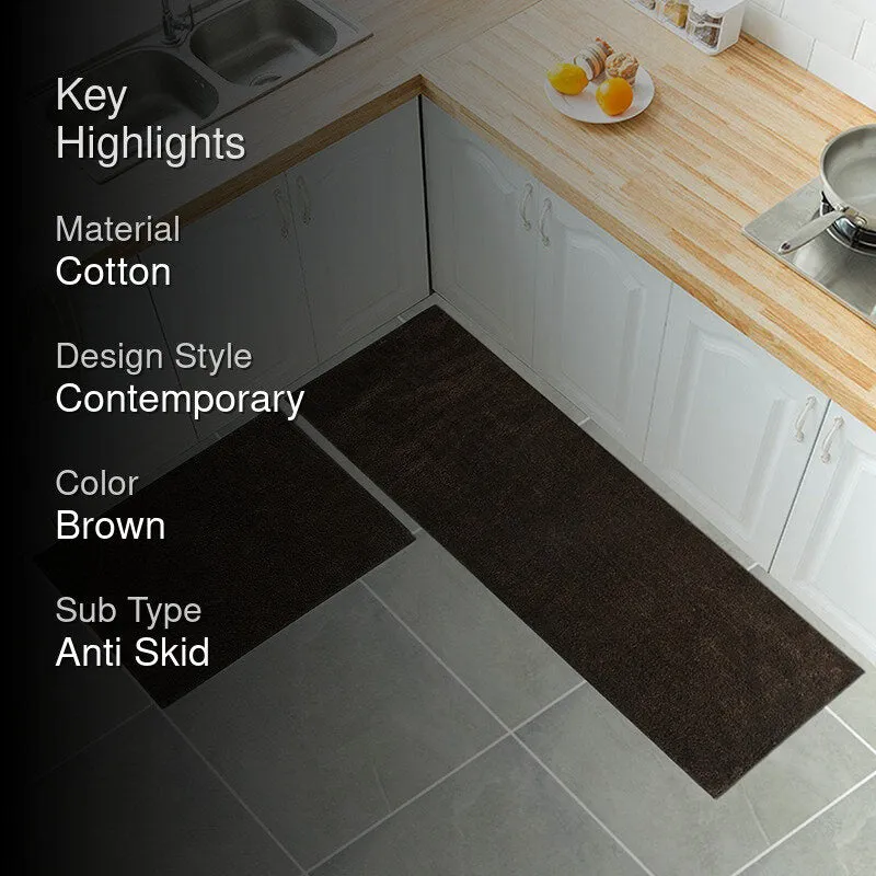 Relma Anti Skid Cotton Runner Rug (Coffee) - Two Piece Set media 2
