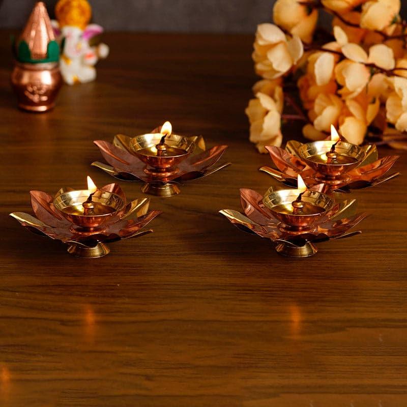 Lotus Bloom Brass Diya - Set Of Four media 3