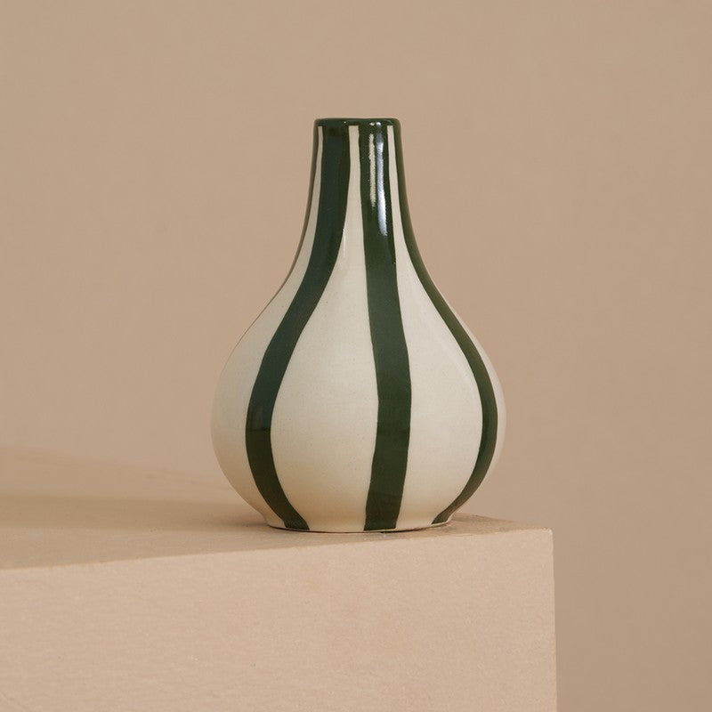Waveon Ceramic Flower Vase - White,Green media 3