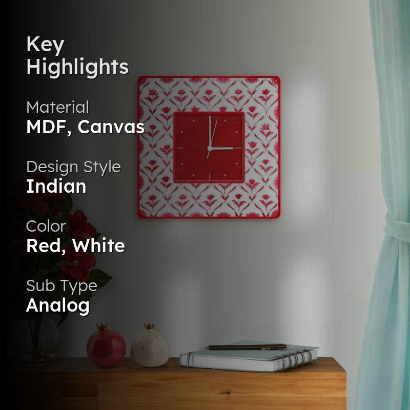 Ethnic Rosa Handpainted Wall Clock -  Red media 2