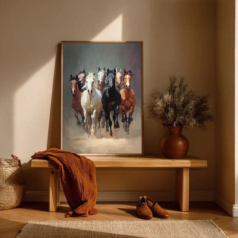 Gallop of Freedom Horse Archival Paper Wall Painting With Brown Frame media 6