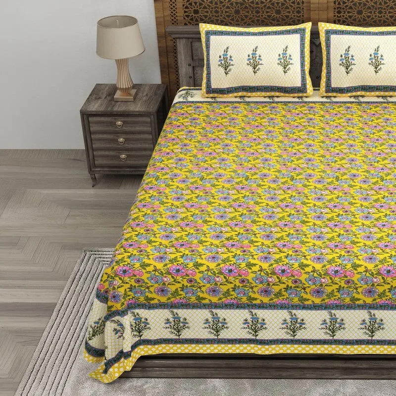 Bloomus Cotton Bedsheet (Yellow,White) - 240 TC media 3
