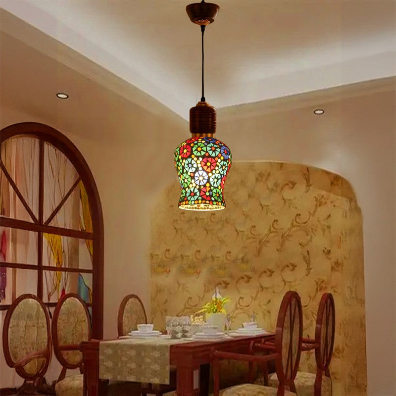 Mosaic Blues Pendant Wooden Ceiling Lamp