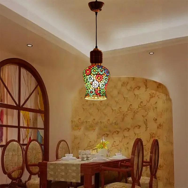 Mosaic Blues Pendant Wooden Ceiling Lamp media 1