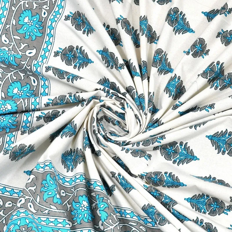 Bloomza Cotton Bedsheet (Teal,White) - 240 TC media 5