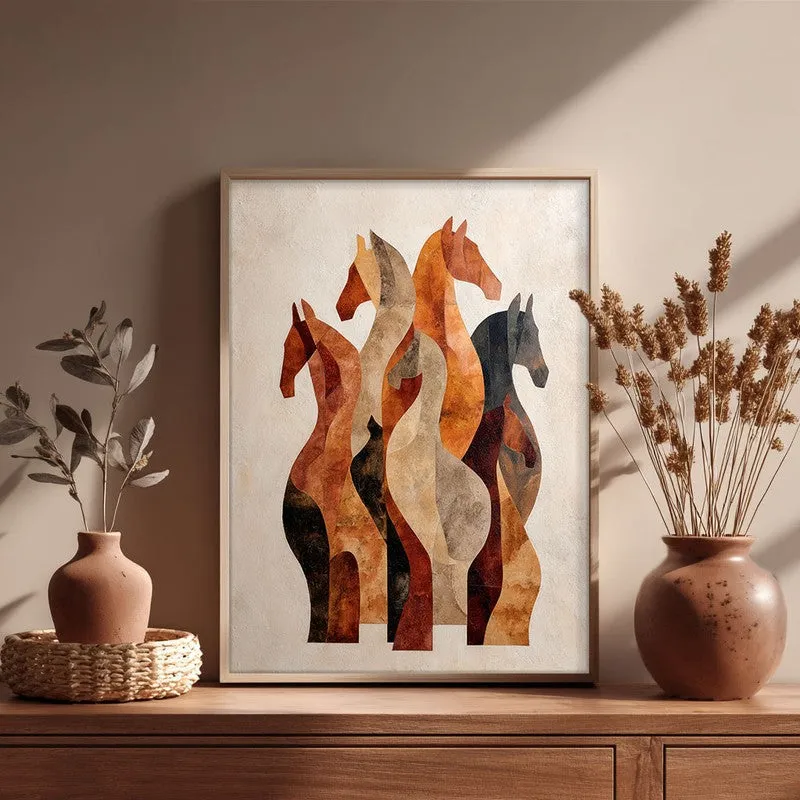 Silhouetted Horses Wall Painting With Brown Frame media 5
