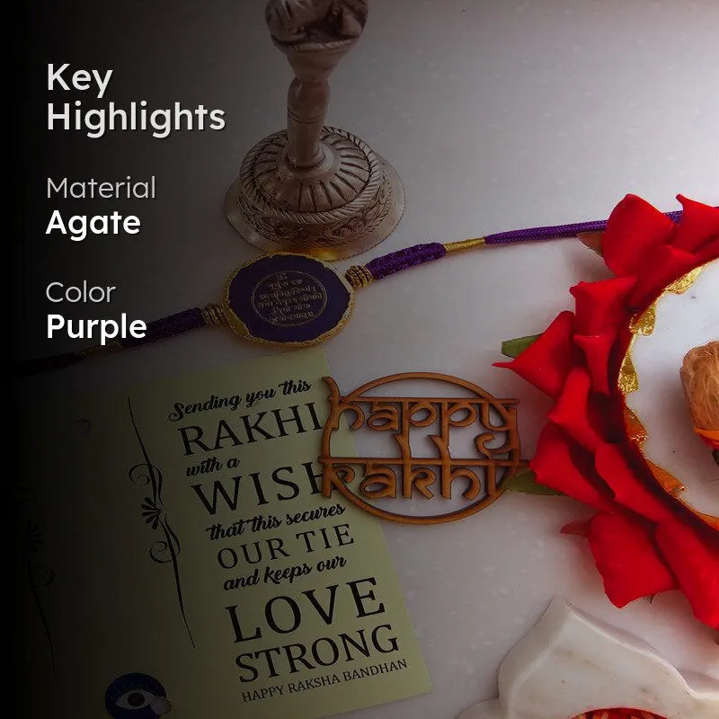 Gayathri Mantra Purple Agate Rakhi Gift Set media 2
