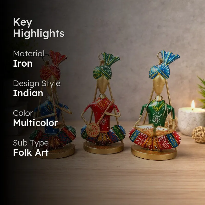 Rajasthani Folk Musician Iron Wall Accents - Set Of Three media 2