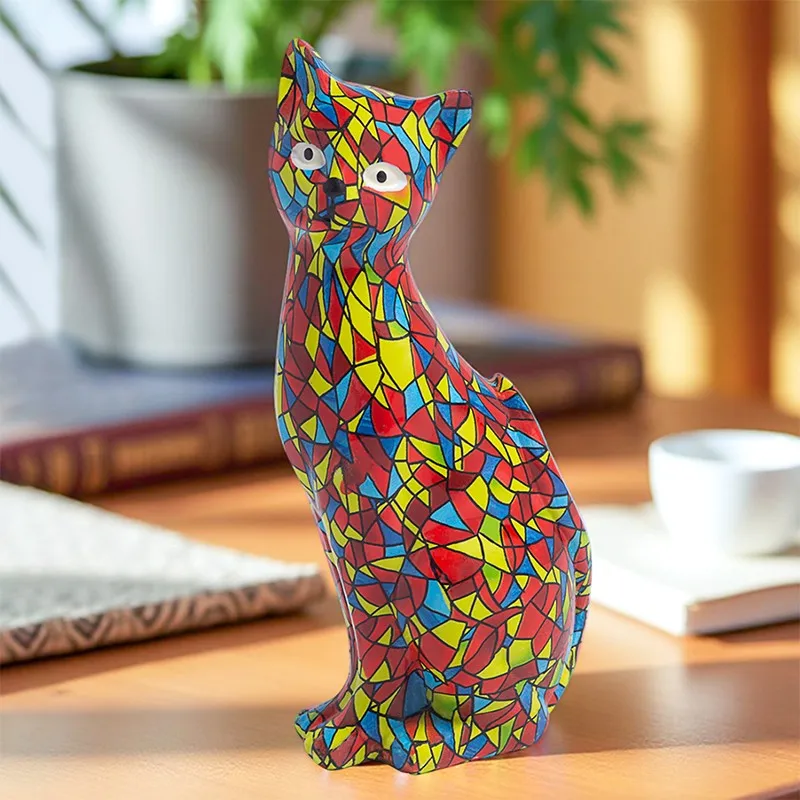 Mosaic Kitten Showpiece - Red, Yellow media 5