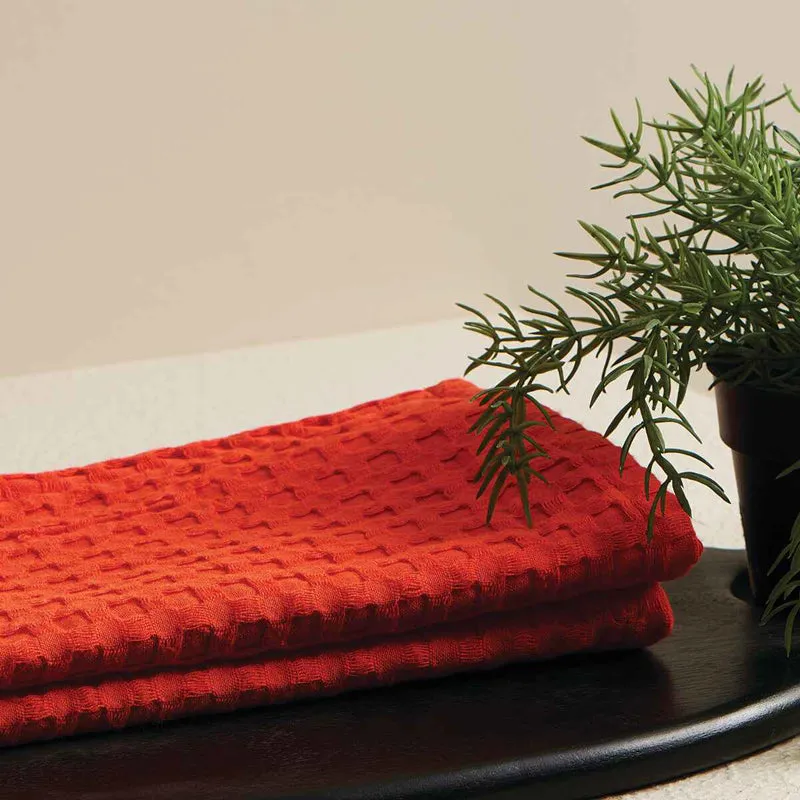 Haimi Textured Waffle Towel Combo (Orange) - Four Piece Set media 3