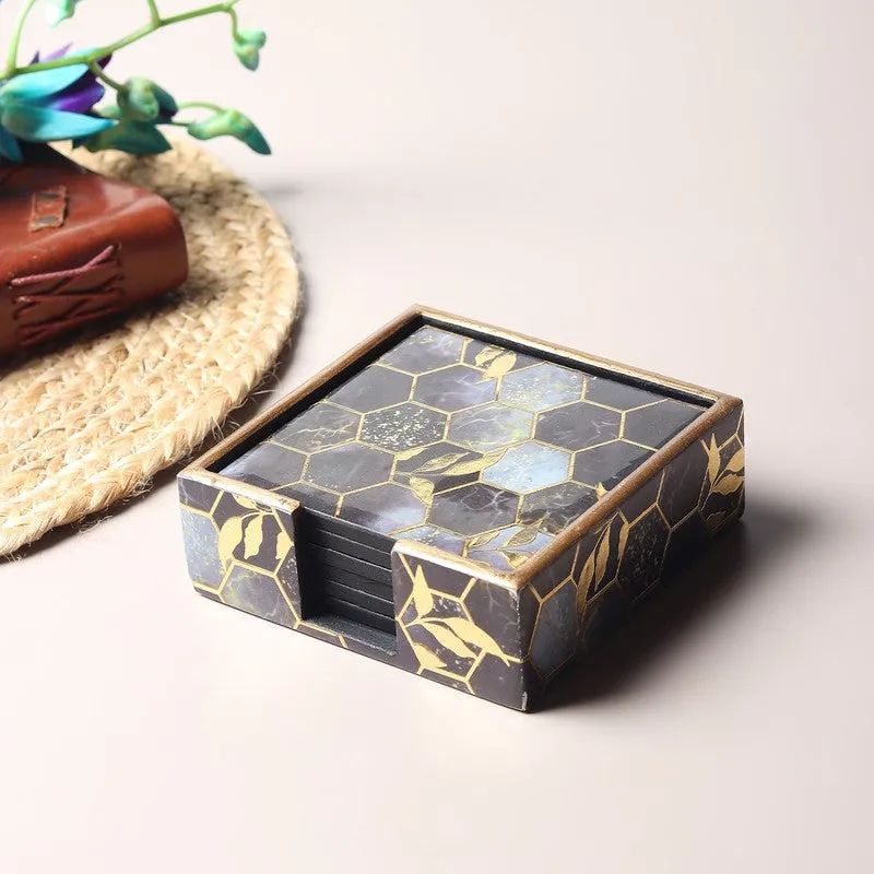 Hexiq Wooden Coaster with Stand - Seven Piece Set media 3
