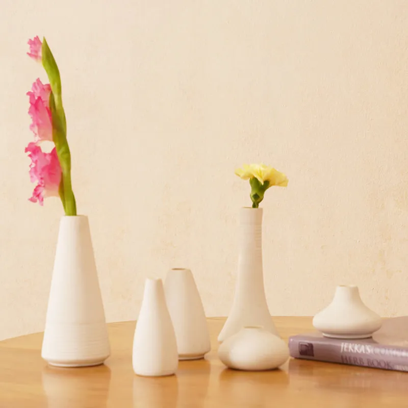 Elegant White Ceramic Tapered Vase - Set of Six media 1