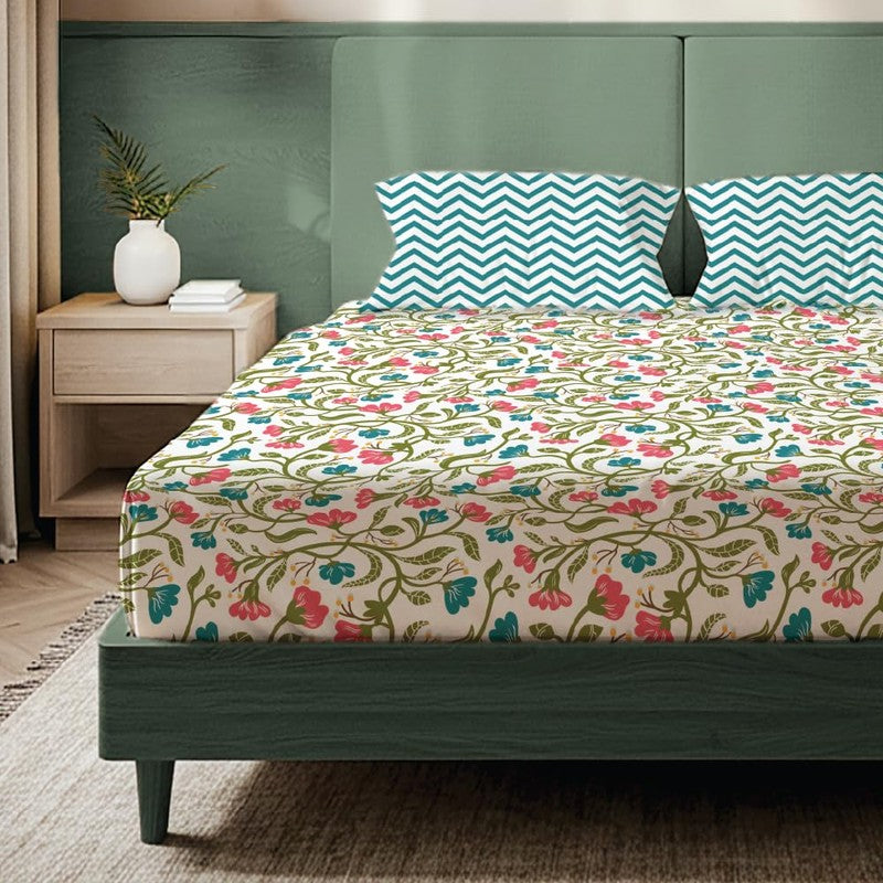Color Splash Bloom Floral Cotton Bedsheets (Multicolor) - 200 TC media 3