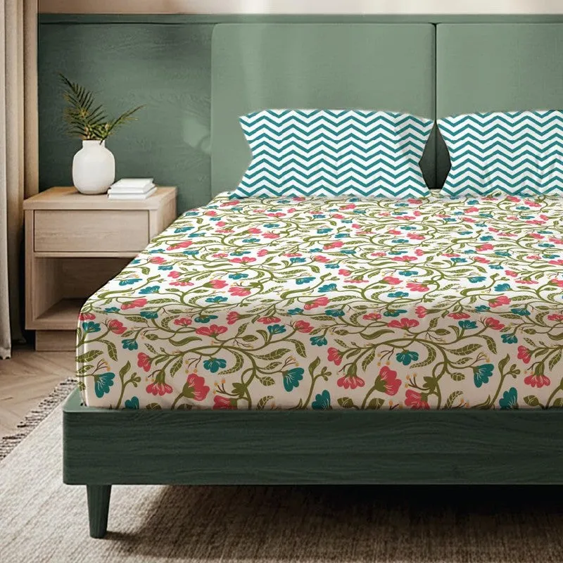 Color Splash Bloom Floral Cotton Bedsheets (Multicolor) - 200 TC media 3