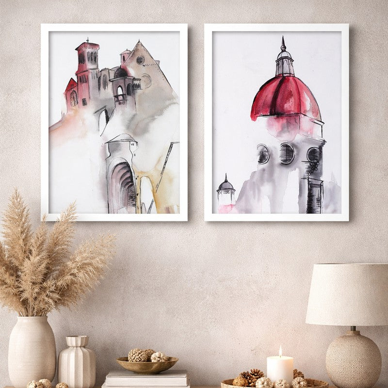 ArchVista Paper Wall Painting With MDF Frame - Set Of Two