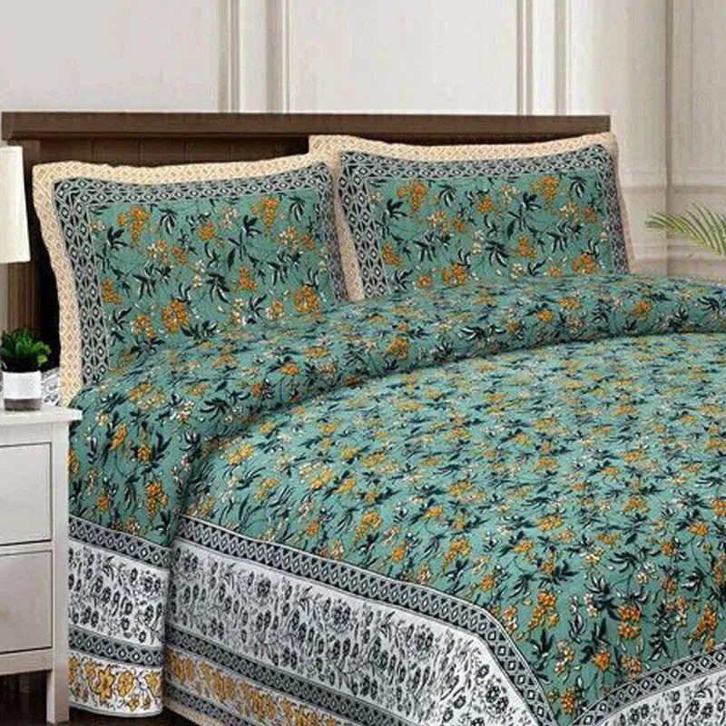 Florava Cotton Bedsheet (Green,White) - 240 TC media 4