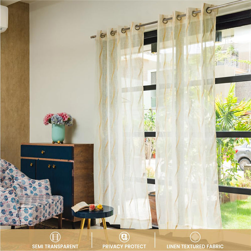 Urban Space Pampas Gold Foil Printed Curtain - Set Of Two media 3