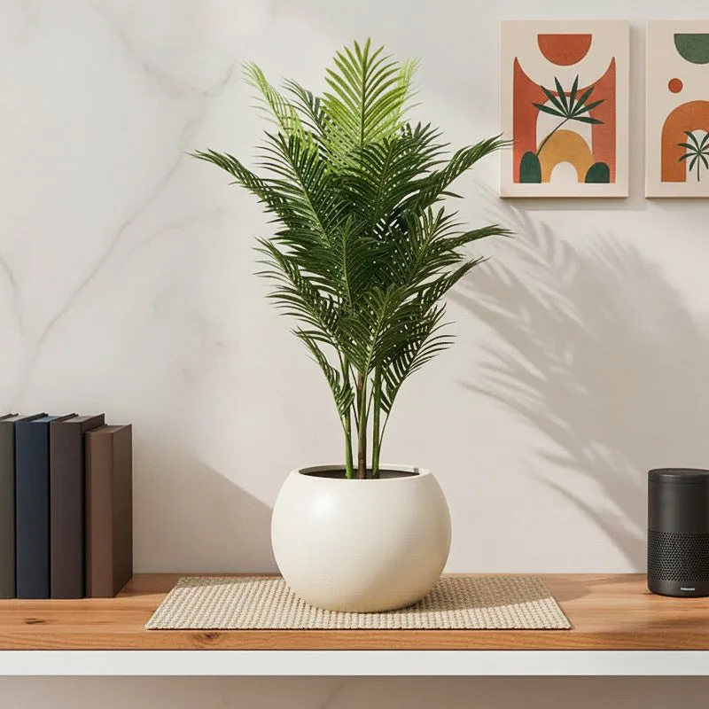 Faux Areca Palm Tree With Black Plastic Pot - 2.9 Feet media 1