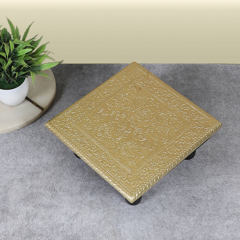 Zarokh Brass Finish Mango Wood & MDF Stool media 5