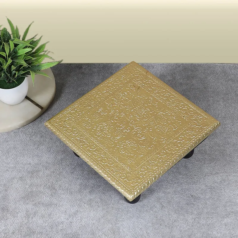Zarokh Brass Finish Mango Wood & MDF Stool media 5