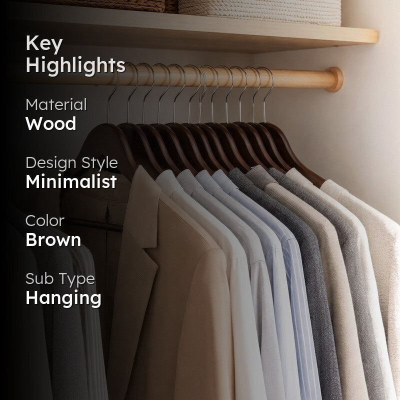 WardroFlex Wood Cloth Hanger - Set of Twelve media 2