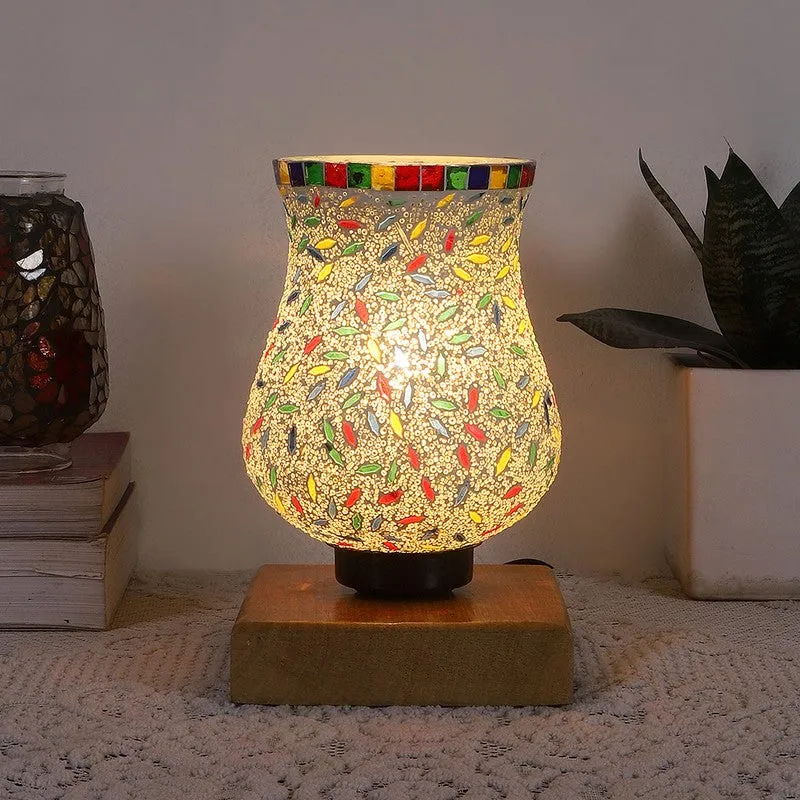 Clairo Mosaic Glass Table Lamp With Wooden Base - Multicolor media 3