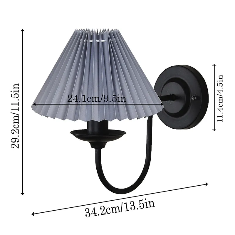 French Pleat Fabric & Metal Wall Lamp - Grey & Black media 5