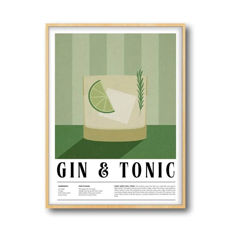 Gin & Tonic Framed Canvas Archival Canvas Wall Painting - Natural Brown Frame media 4