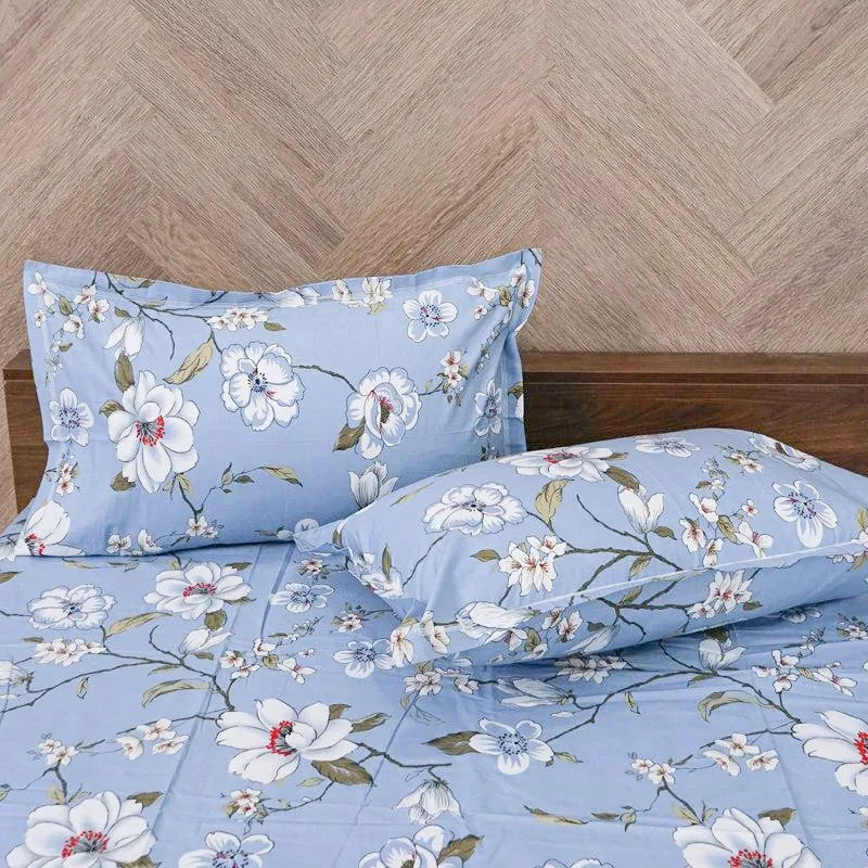 Advina Floral Bedhseet - Blue Cotton Bedsheet - 180 TC media 4