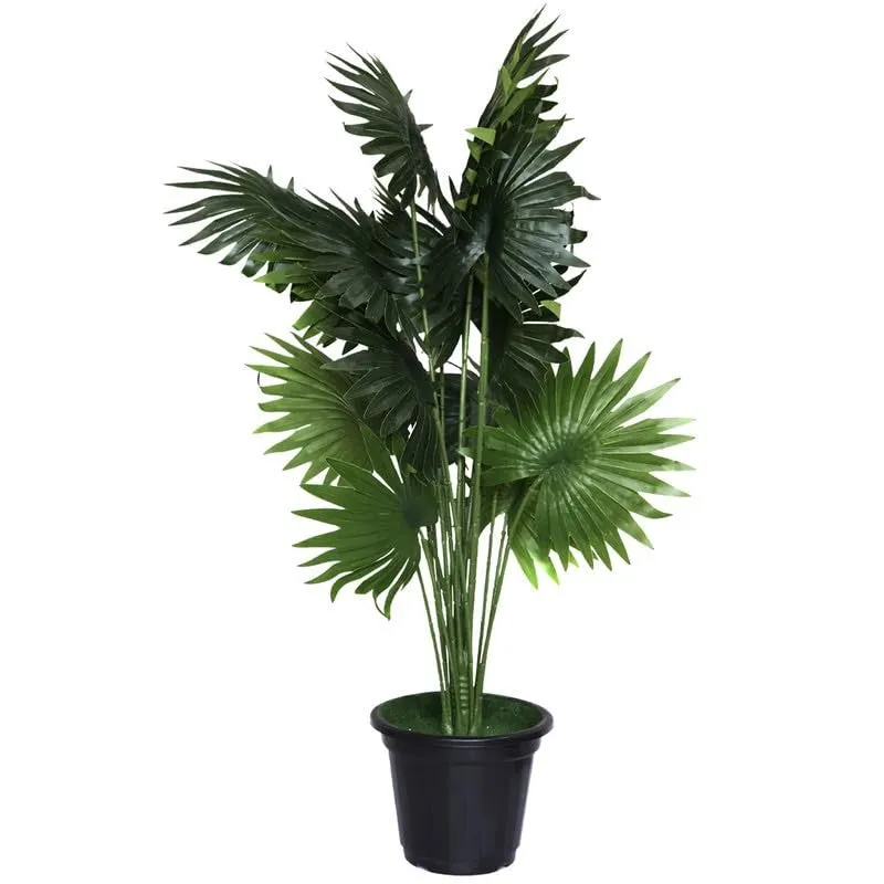 ExoticaGreen Artificial Fan Palm Plant With Black Plastic Pot - 1 Feet media 4
