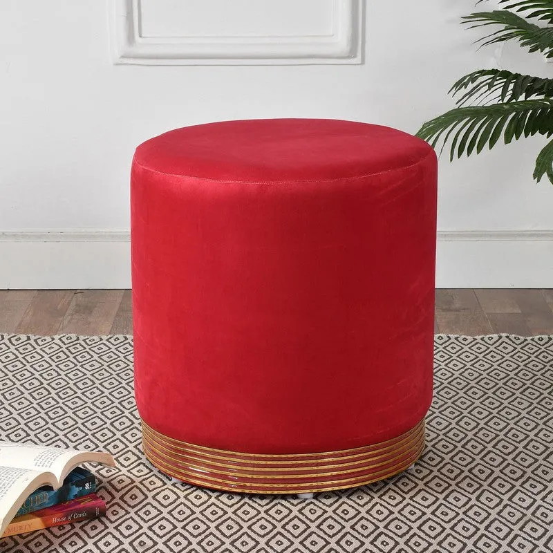Velour Solid Velvet Pouffe - Red media 1