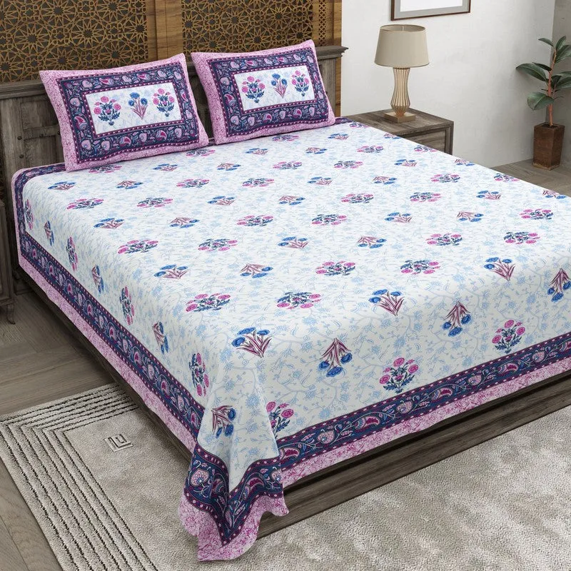 Desiis Cotton Bedsheet (Purple,Blue) - 240 TC media 1