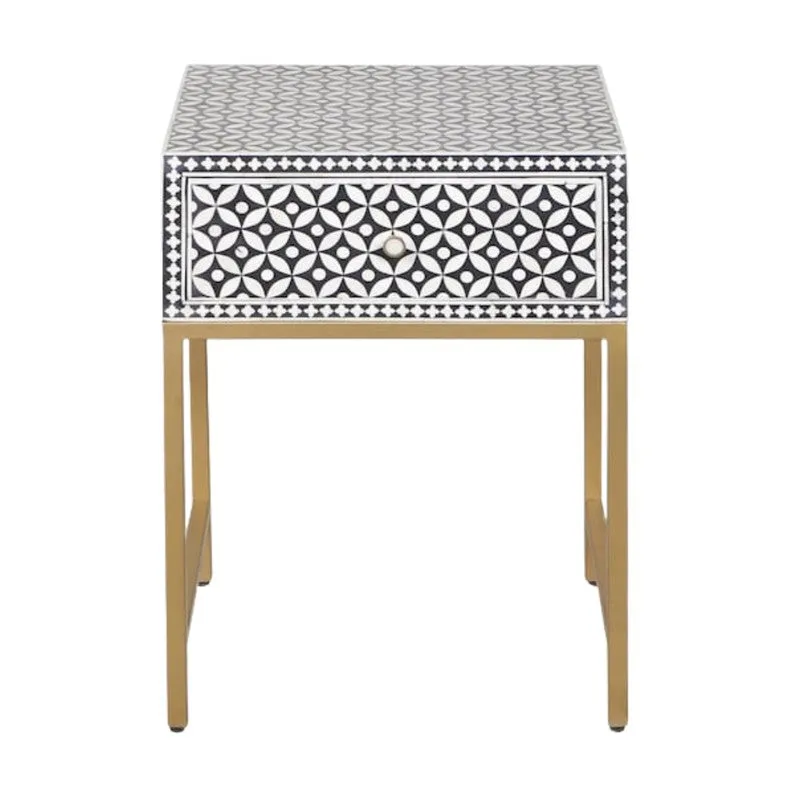 Sleek Black Bone Inlay Bedside Table media 5