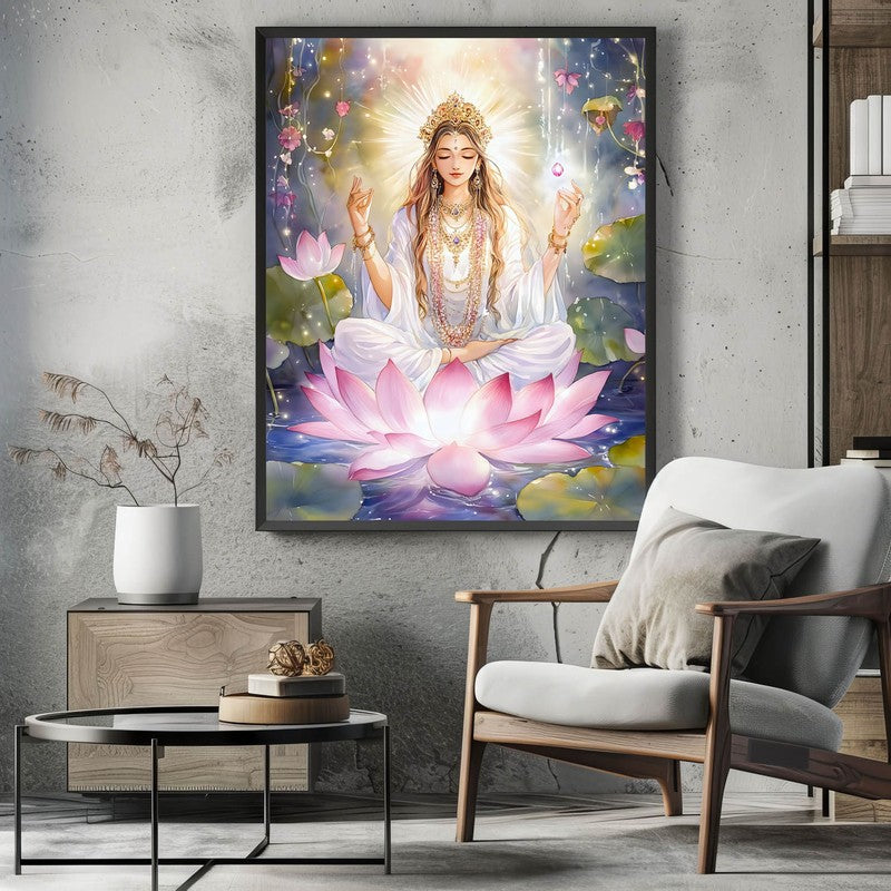 Adilakshmi Spiritual Archival Paper Wall Painting With Frame - Black media 3