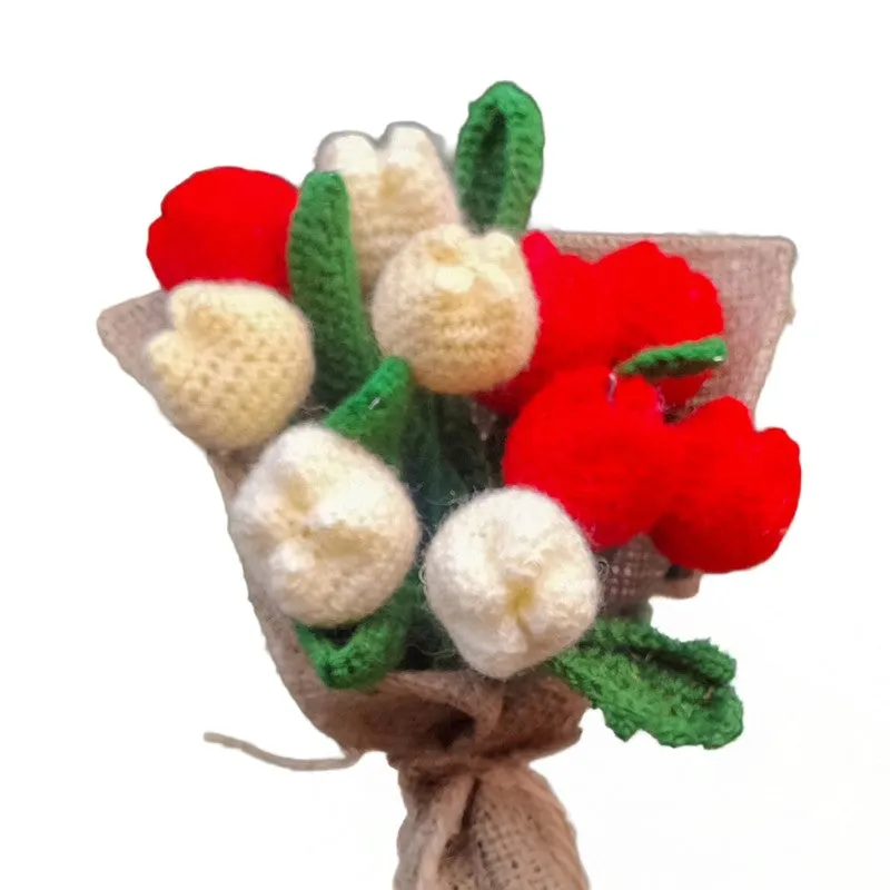 Crochet Handmade Rose Bouquet (White,Red) - Set of Twelve media 6