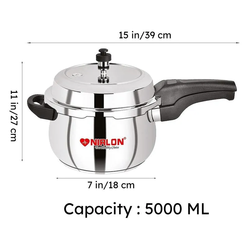 Nirlon Steel Pressure Cooker - 5000 mL/ 7 Inches media 7