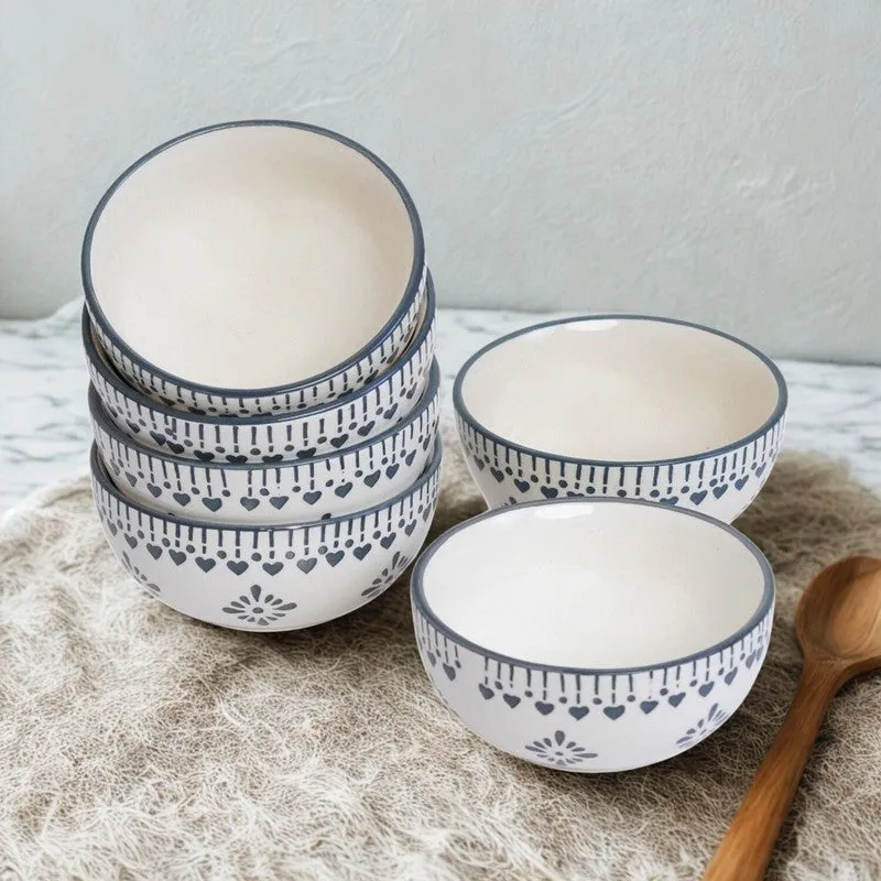 TableTreat Ceramic Snack Bowls (Blue,White, 200 mL Each) - Set Of Six media 4