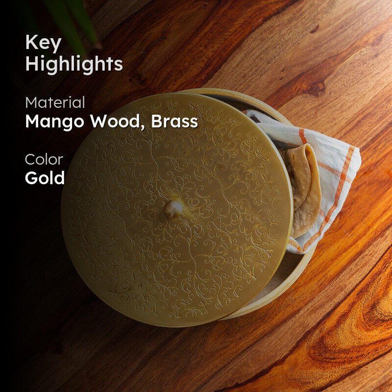Shahi Rasoi Mango Wood & Brass Roti Box media 2