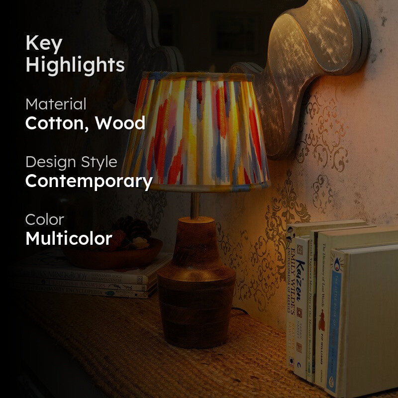 Arcadian Bloom Wooden Base Cotton Table Lamp - Multicolor media 2