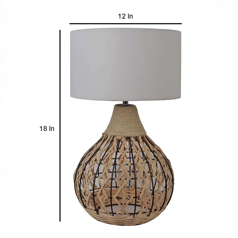 Lucenta Weave Bamboo Table Lamp - White,Beige media 5