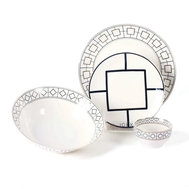 DecoCharm 24k Gold Brushed Dinner Set  (White,Black)- 20 Piece Set media 4