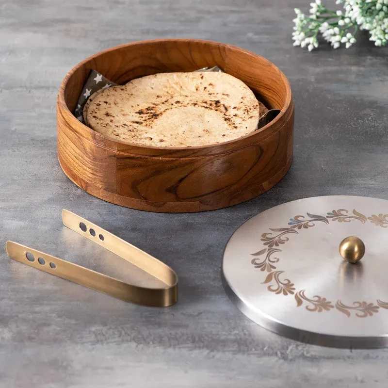 Rootra Teak Wood Round Masala Box - Three Piece Set media 5