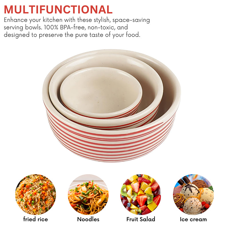 Tiare Ceramic Serving Bowl (Red/550 mL/350 mL/125 mL) - Set Of Three media 4